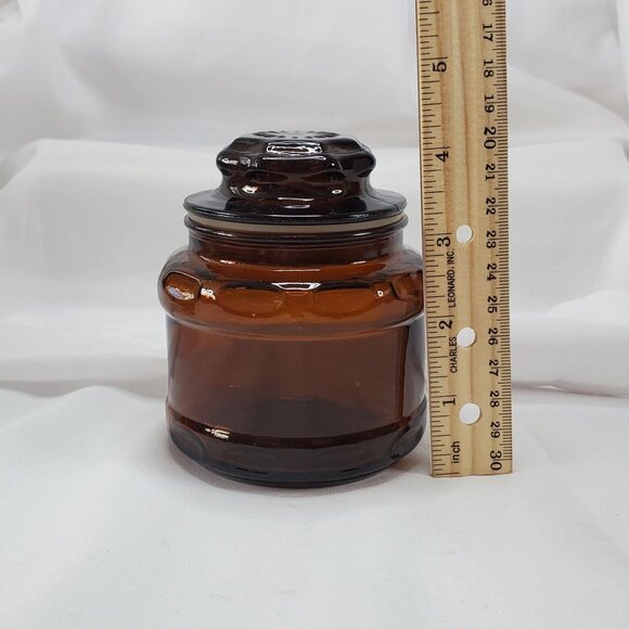 Vintage Amber Brown Glass Apothecary Canister Spice Jar Starburst Lid 4.25” - Picture 8 of 12
